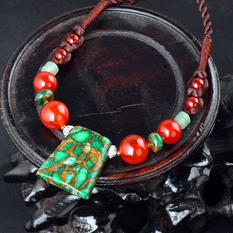 民族风复古原创手工饰品红玛瑙紫罗兰水晶短项链