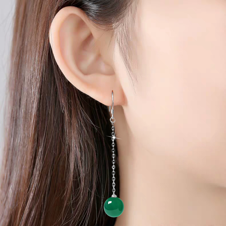 天然绿玛瑙耳坠长款简约琥珀蜜蜡耳环流苏耳线防过敏女气质耳饰